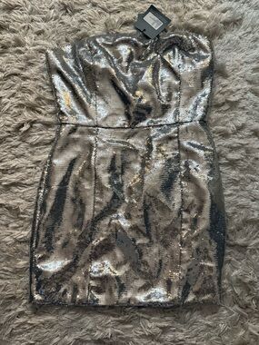 Strapless Silver Sequin Party Dress